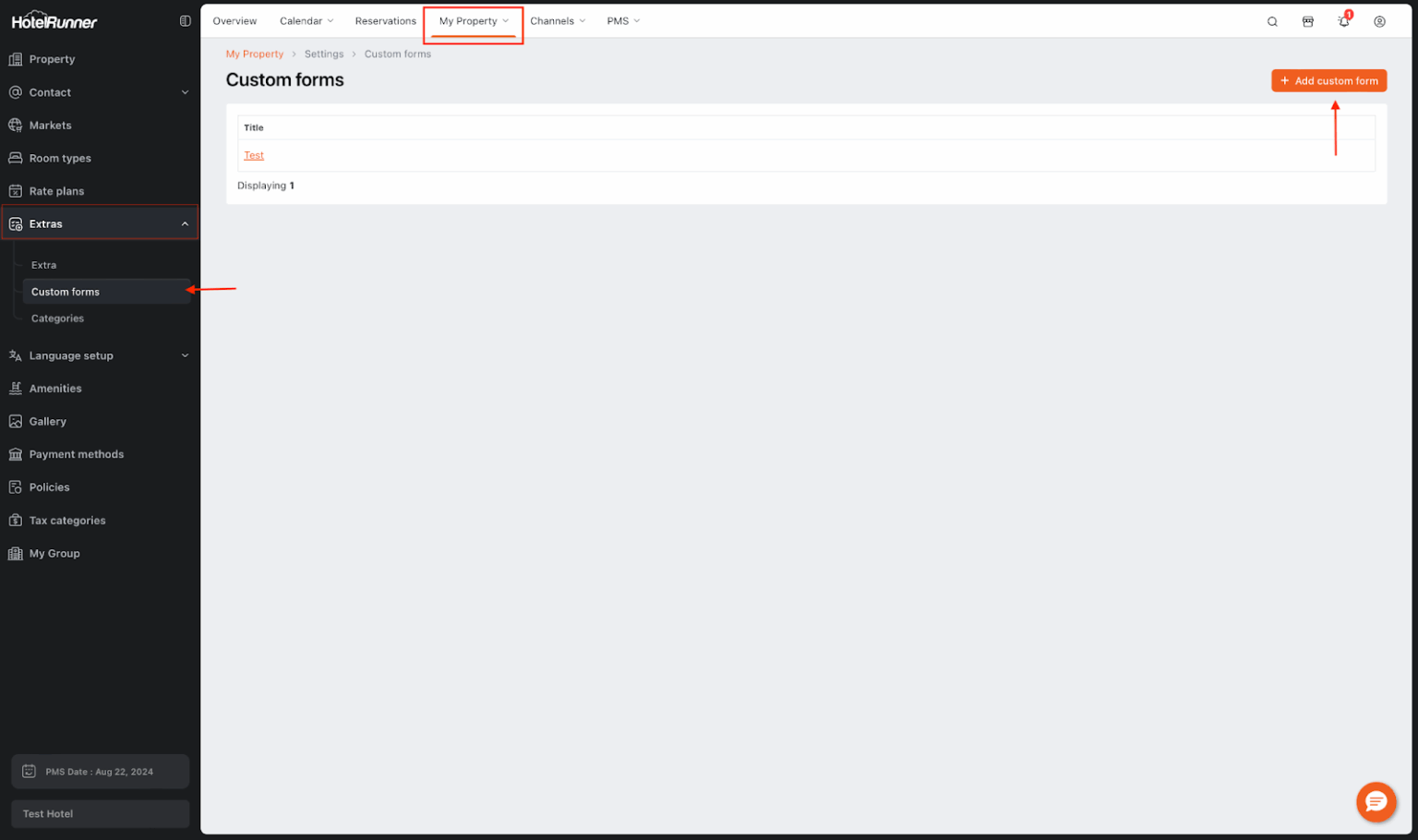 Extras - part 1: how to create a custom form | HotelRunner Helpdesk
